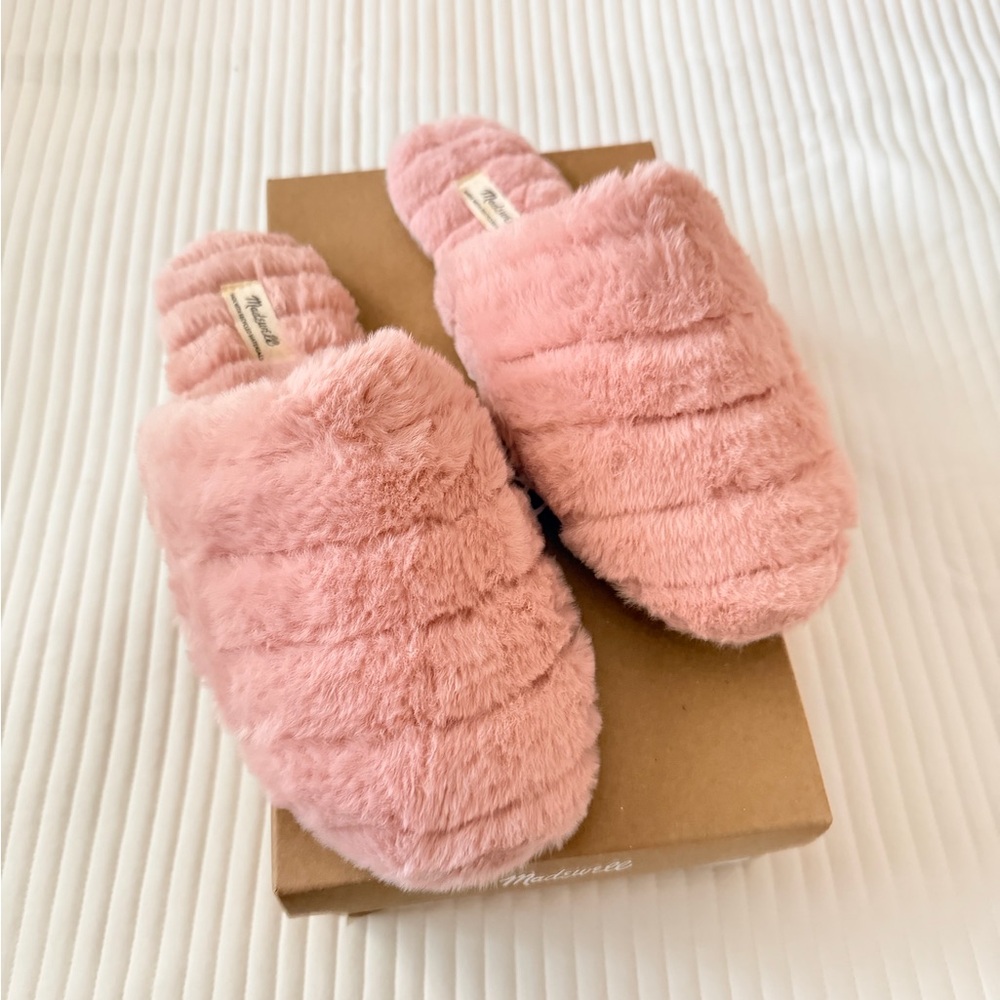 NWT Madewell Quilted Scuff Slippers Faux Fur Dusty Blush